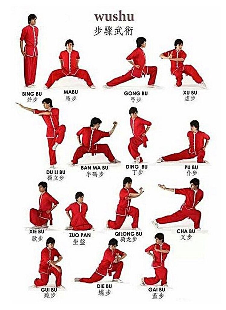 différentes positions de Kung fu